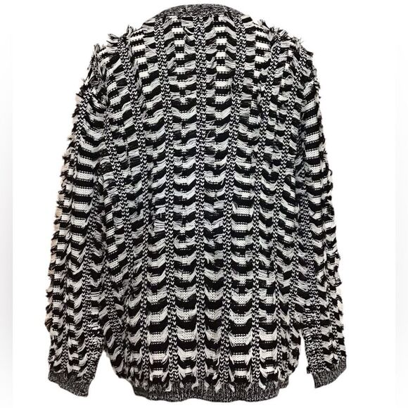 Endless Rose Black and White Fringe Open Cardigan Sweater New Size Medium/Large - Picture 2 of 13